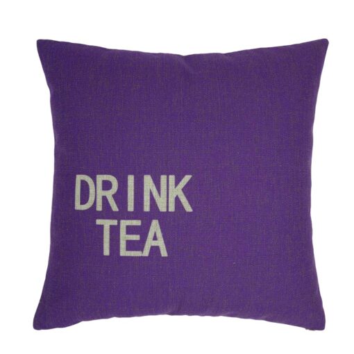 Violet cushion in Drink Tea print.