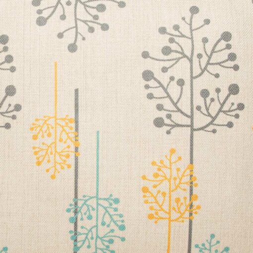 Closer look at cushion cover in Teal Yellow and Grey Blossom pattern.