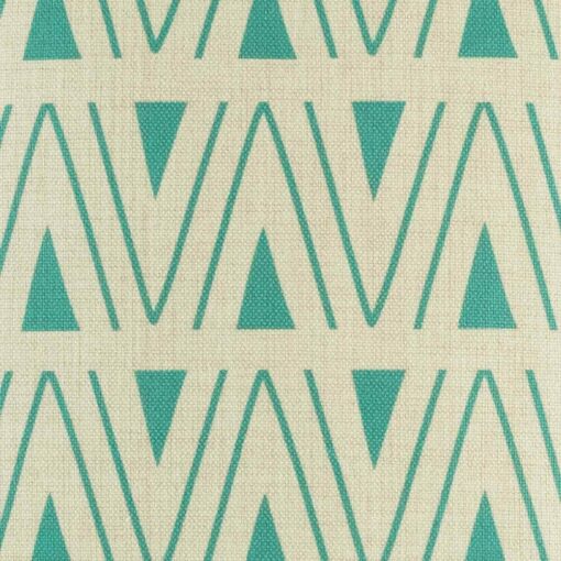 closer look at cushion cover with Teal Thick and Thin Chevron pattern.