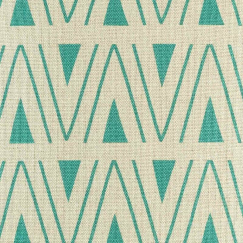 closer look at cushion cover with Teal Thick and Thin Chevron pattern.