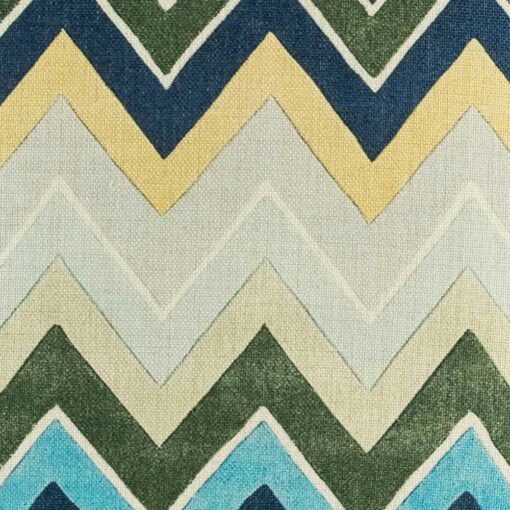closer look at cushion with Navy Yellow And Grey Chevron pattern.