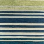 closer look at cushion with Blue and Olive Stripe pattern.