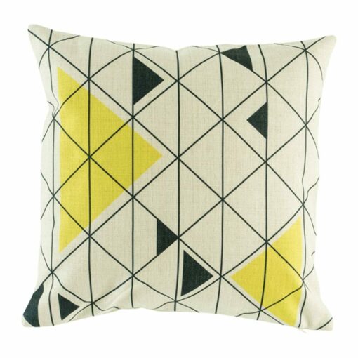 cushion with Black and Yellow Trellis pattern.
