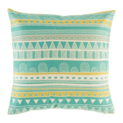 square cushion with Teal Aztec pattern.