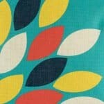 closer look at cushion cover with Teal Petal pattern.
