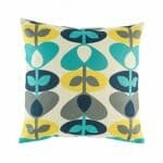 cushion with Teal Yellow and Grey Stem pattern.