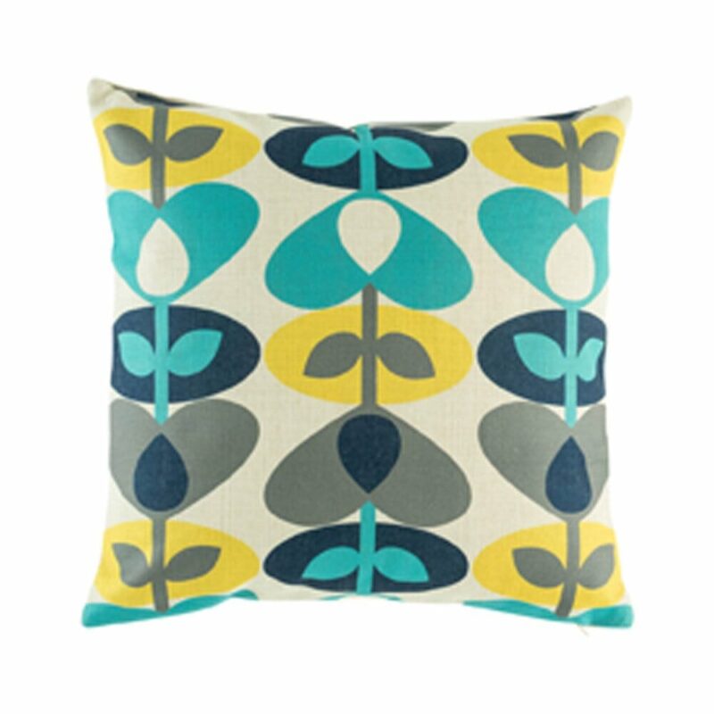 Teal Yellow and Grey Stem Cushion Cover SC250 cushion with Teal Yellow and Grey Stem pattern.