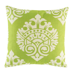 cushion cover with Apple Green and White Ikat pattern.
