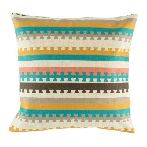 cushion cover with Teal and Mustard Aztec pattern.