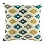 cushion with Gold and Blue Kilim pattern.