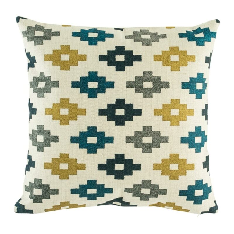 cushion with Gold and Blue Kilim pattern.
