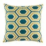 cushion cover with Blue and Gold Hexagon pattern.