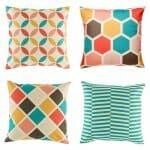 four cushion cover with Overlapping Circle, honeycomb,diamond and line patterns in multi colours.