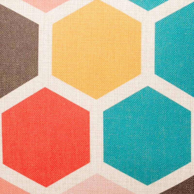 closer look at cushion cover with Multi Colour Honeycomb pattern.