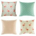 4 cushion with flamingo,line and polka patterns in Pink and Teal colours.