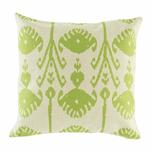 cushion with Apple Green Ikat pattern.