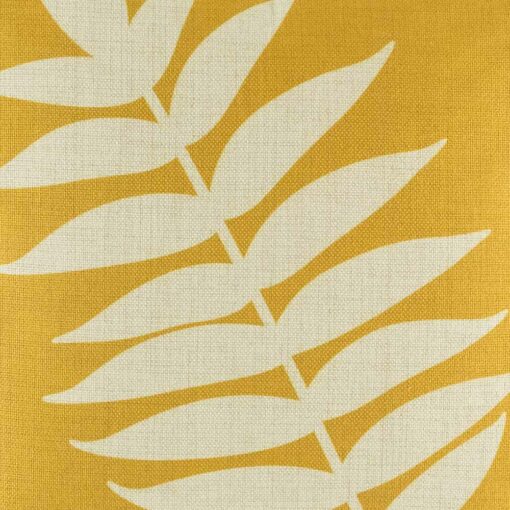 closer look at cushion with Mustard Fern pattern.