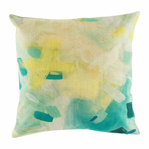 cushion with Yellow and Green Watercolour pattern.