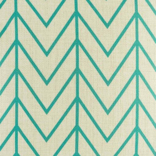 closer look at cushion with Teal Thin Chevron pattern.