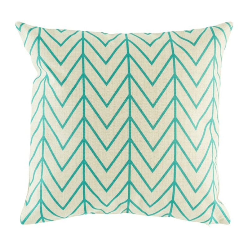cushion with Teal Thin Chevron pattern.