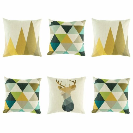 6 cushion cover with geometric patterns in Blue and Yellow colours.