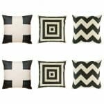 3 pairs of patterned cushion cover with big cross,chevron and square patterns in Black and White colours.