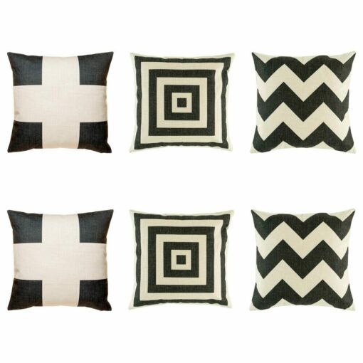 3 pairs of patterned cushion cover with big cross,chevron and square patterns in Black and White colours.