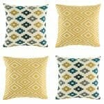 4 cushion with kilim patterns in Blue and Gold colours.