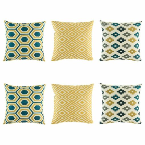 6 cushion with Multi Patterned in Gold and Blue colours.
