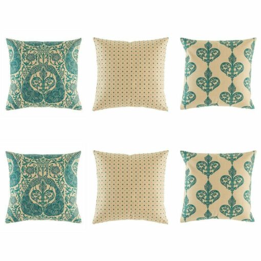 6 cushion Cover with Multi Patterned in Teal and White colours.