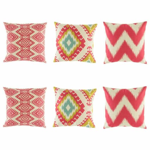 3 pairs of multi patterned cushion with ikat and chevron patterns