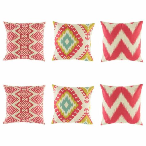 3 pairs of multi patterned cushion with ikat and chevron patterns