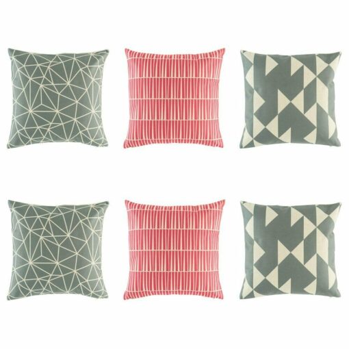 Three pairs of multi patterned cushion in Grey and Red colours.