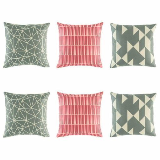 Three pairs of multi patterned cushion in Grey and Red colours.