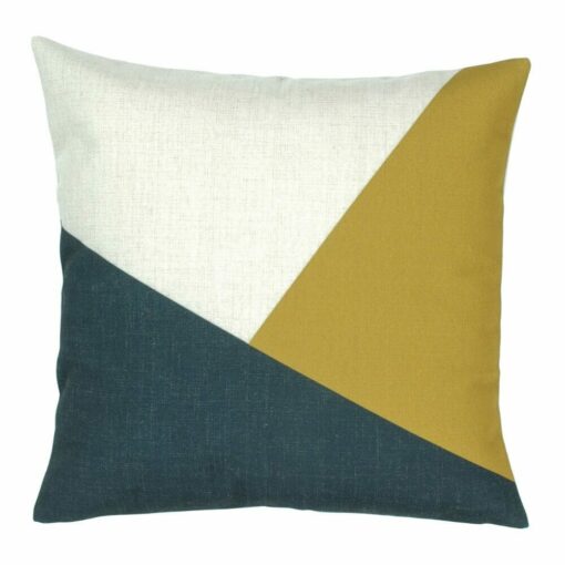 a cushion in Tri Colour pattern in mustard, navy and white colours - 45x45cm