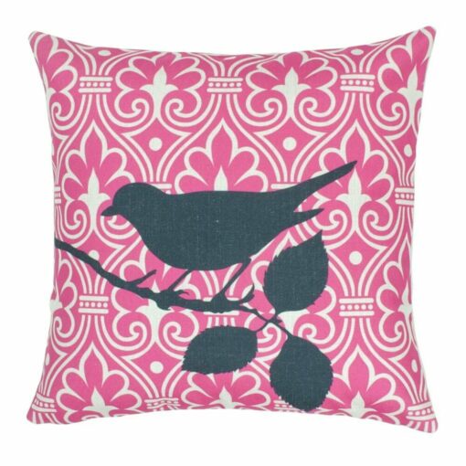 cushion cover in pink damask pattern with bird 45x45cm