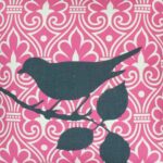 a closer look at a cushion cover in pink damask pattern with bird 45x45cm