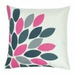 a closer look at Modern Leaf Cushion pattern in pink and navy colours - 45x45cm