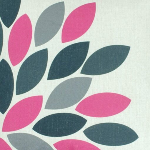a closer look at Modern Leaf Cushion pattern in pink and navy colours - 45x45cm