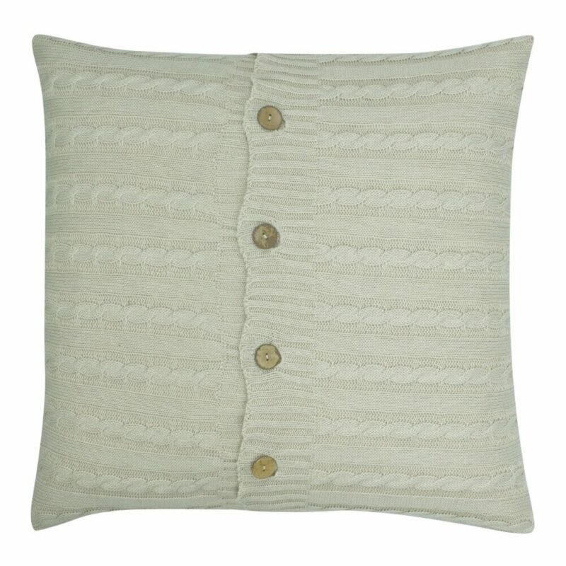 a Buttoned Cable Knit Cushion in Cream colour - 50x50cm