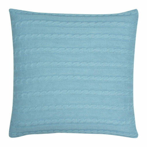 back side view of a Buttoned Cable Knit Cushion in Sky Blue colour - 50x50cm