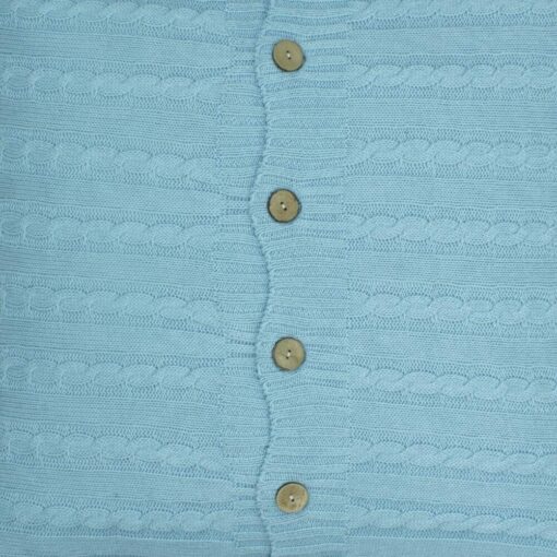 closer look at a Buttoned Cable Knit Cushion cover in Sky Blue colour - 50x50cm