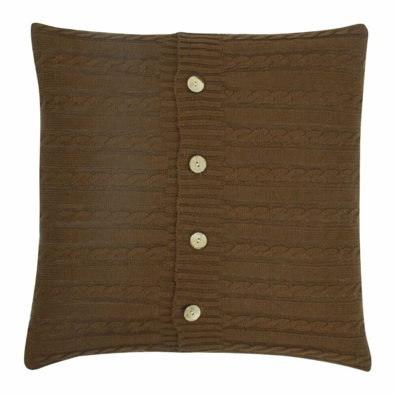 Dark Brown Buttoned Cable Knit Cushion Cover - 50cm x 50cm - SC307 a Buttoned Cable Knit Cushion in Dark Brown colour - 50x50cm
