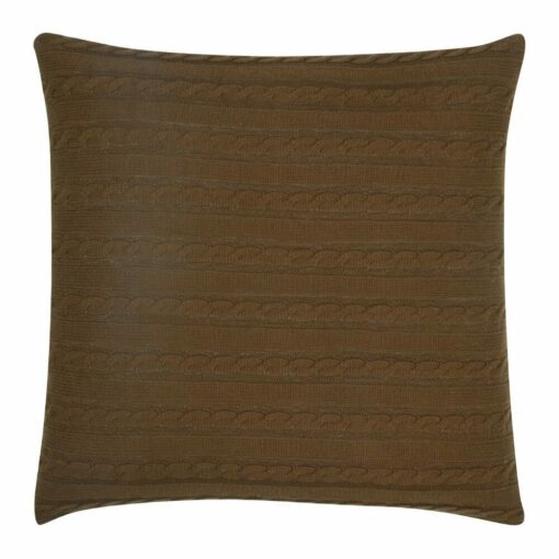back side view of a Buttoned Cable Knit Cushion in Dark Brown colour - 50x50cm