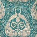 closer look at a cushion cover in Teal and Gray Peacock pattern - 45x45cm