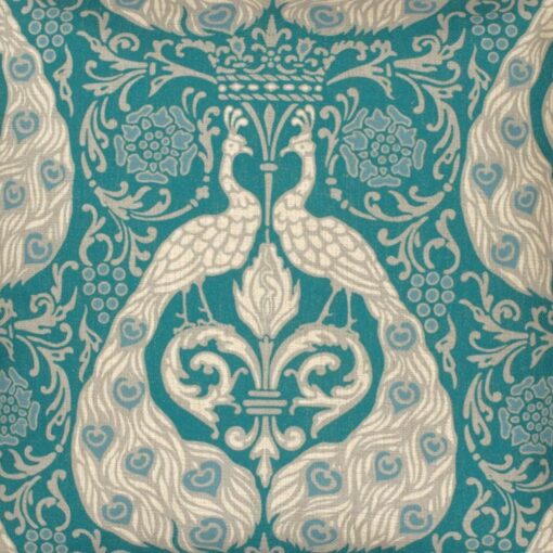 closer look at a cushion cover in Teal and Gray Peacock pattern - 45x45cm