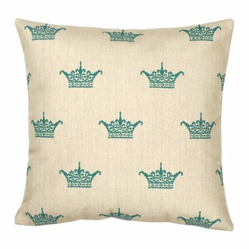 cushion in Teal Crowns pattern