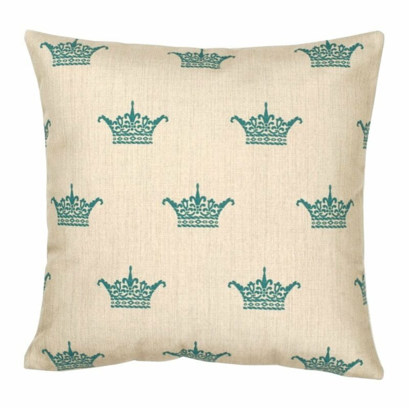 Teal Crowns Cushion Cover SC81 cushion in Teal Crowns pattern