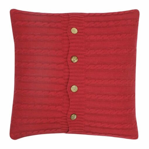 a Buttoned Cable Knit Cushion in Scarlet red colour - 50x50cm