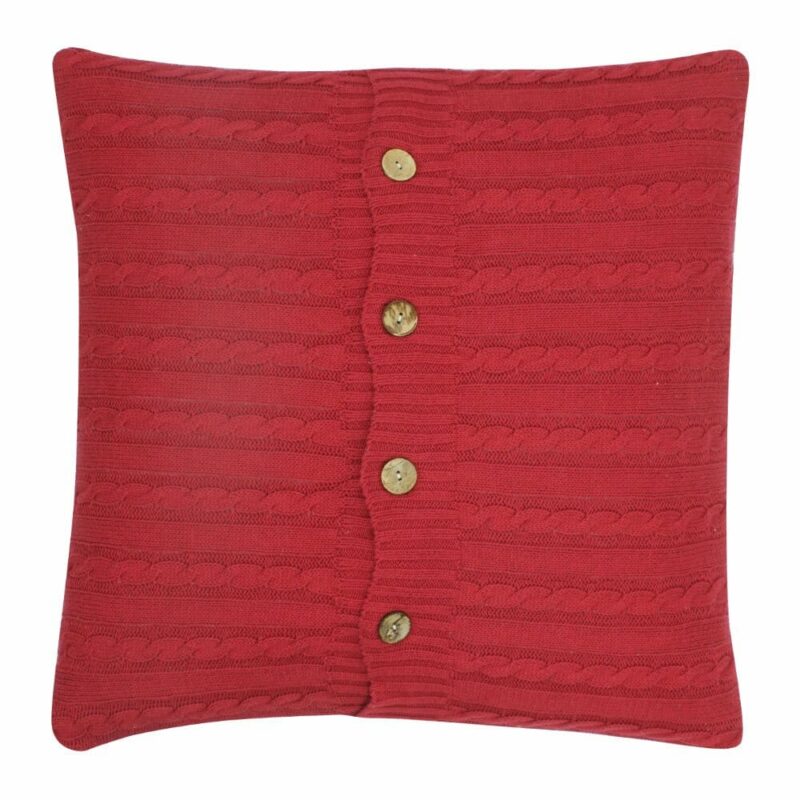 Scarlet Red Buttoned Cable Knit Cushion Cover - 50cm x 50cm SC304 a Buttoned Cable Knit Cushion in Scarlet red colour - 50x50cm